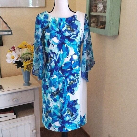 NWT Studio One Blue Floral Dress - Picture 2 of 15